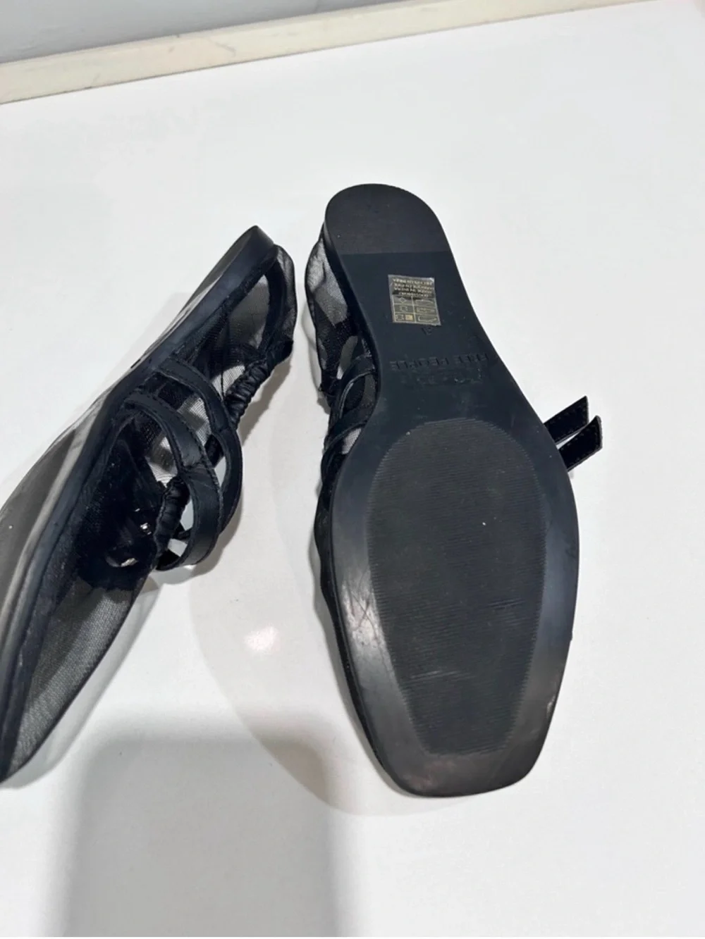 Free people Black Square-Toe Mary Jane Flats with Crystal Buckle Straps